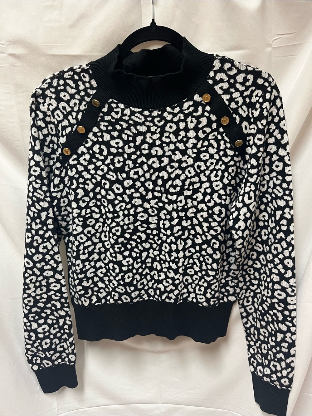 Black & White Leopard Print Button-Accent Sweater
